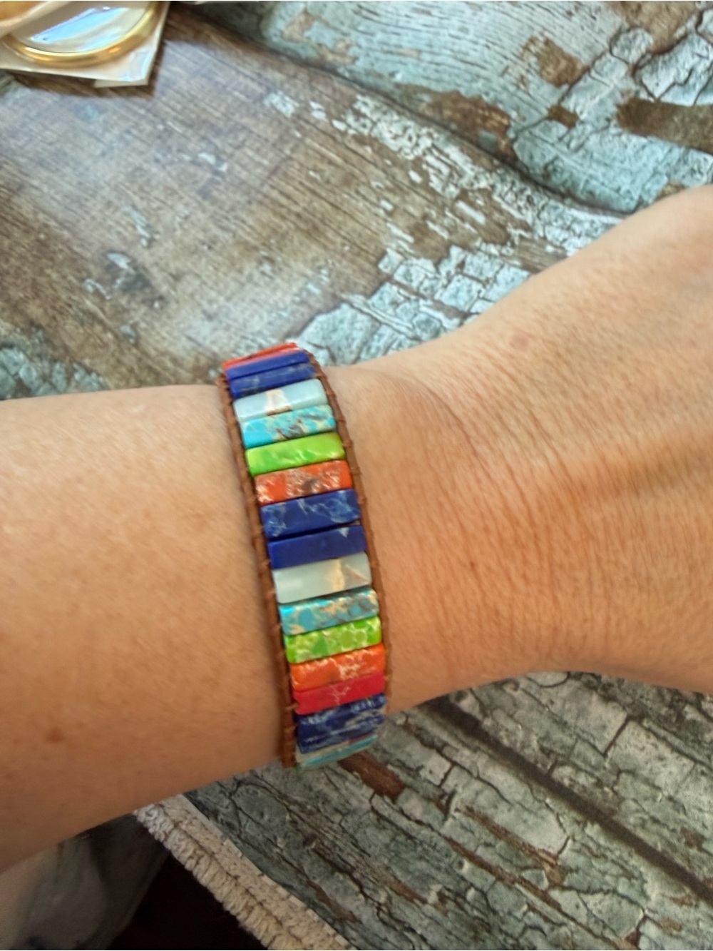 Multi-Color Stone Tile Stretch Bracelet - Women